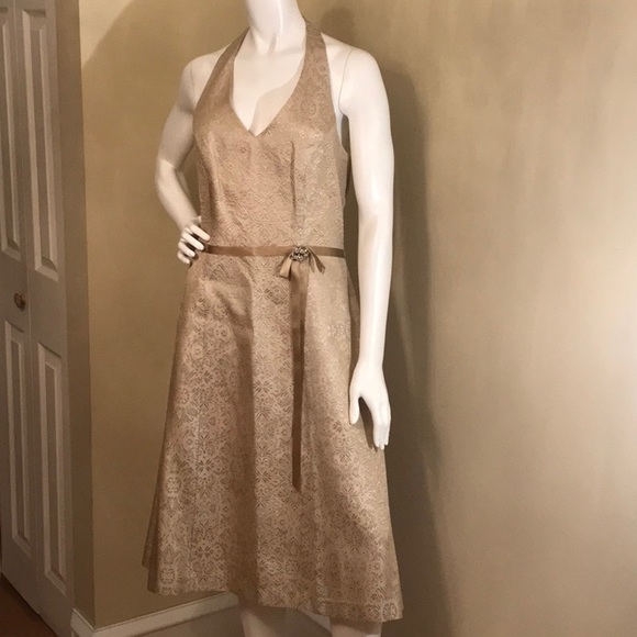 David's Bridal Dresses & Skirts - DAVID’S BRIDAL Gold Tone Halter Dress